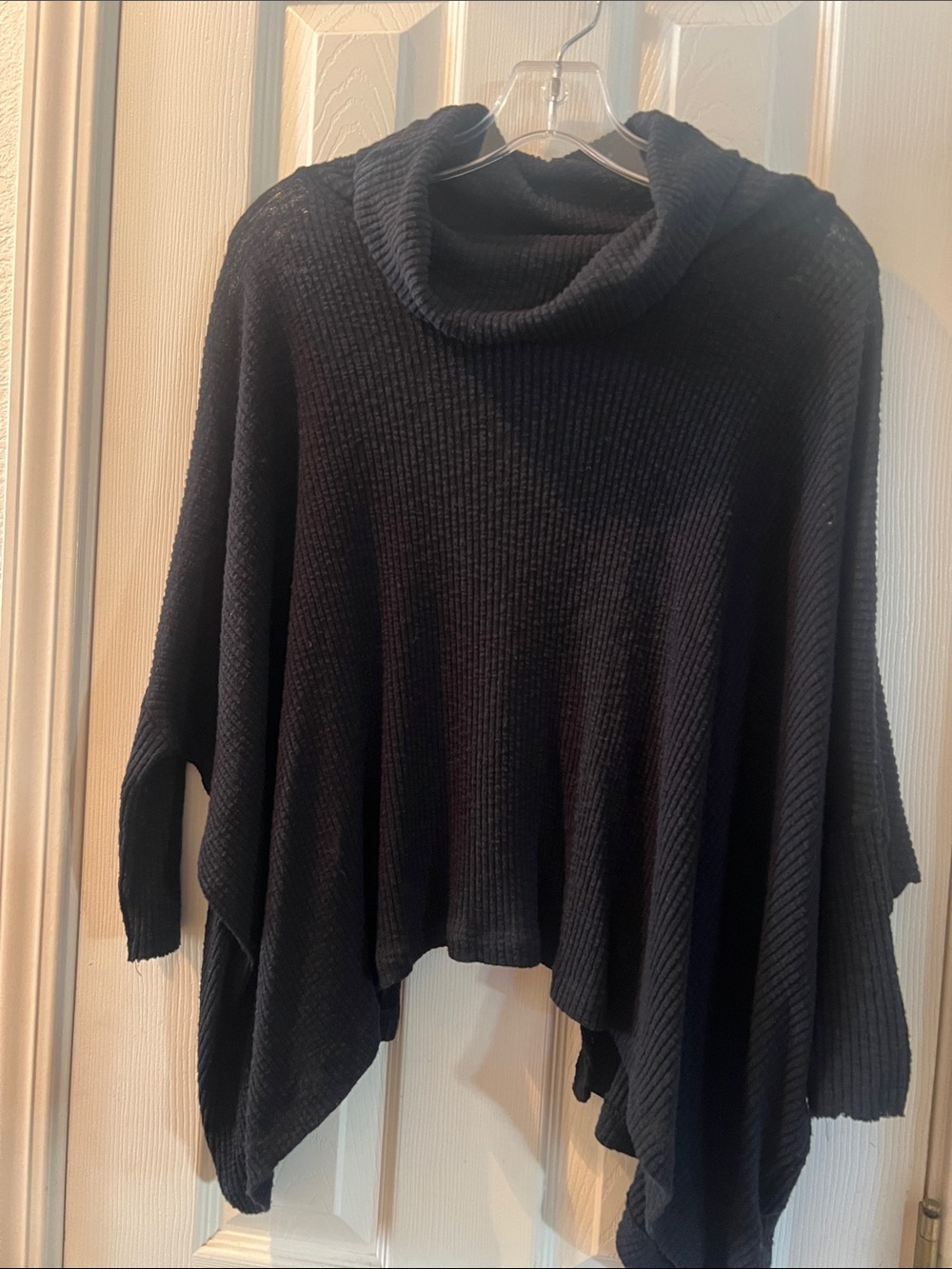 Free People Black Ribbed Cowl Neck Sweater Poncho